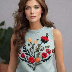 Embroidered Sleeveless Sweaters